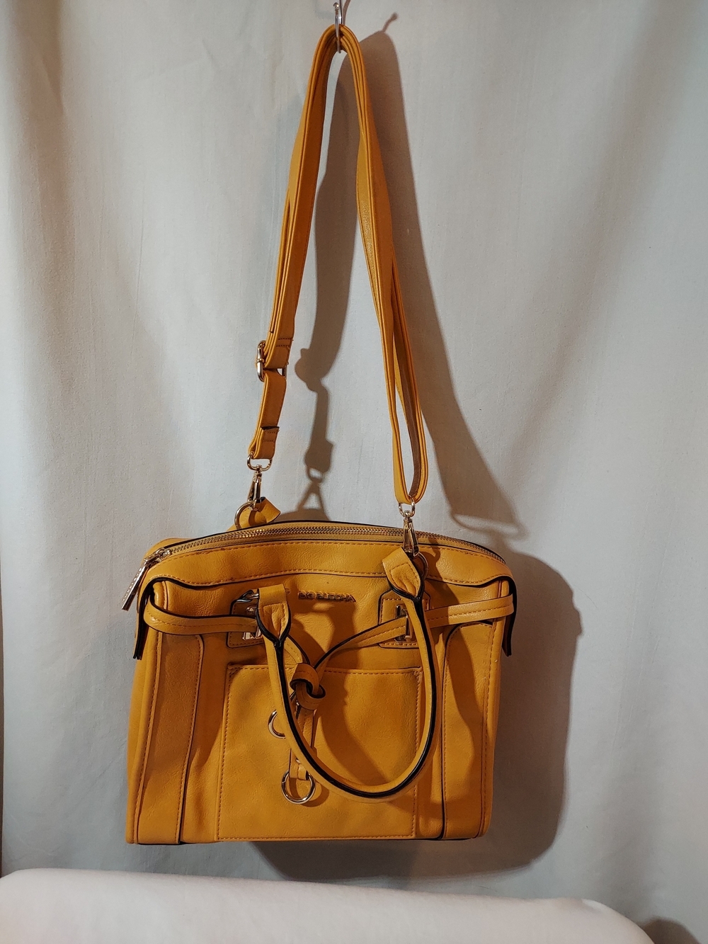 Big Buddha Mustard Yellow Structured Satchel Crossbody
